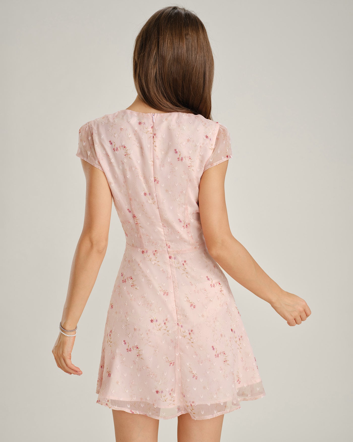 Pembe Kep Kollu Jakarlı Mini Elbise