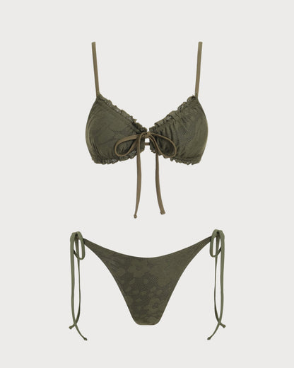 Haki Yeşili Jakarlı Bikini Takımı