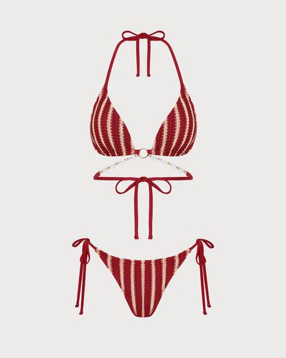 Kırmızı O Halka Detaylı Contrasting Bikini Takımı