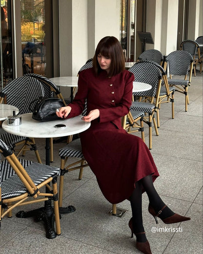 Bordo Retro Single-breasted Tüvit Ceket