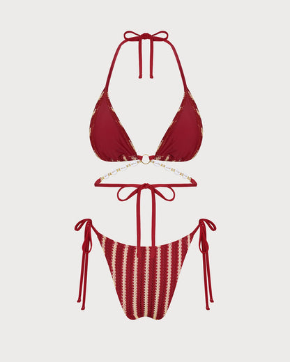 Kırmızı O Halka Detaylı Contrasting Bikini Takımı