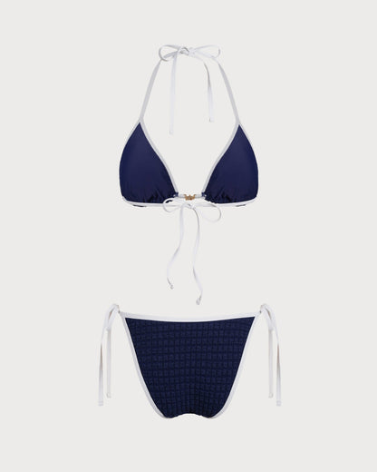 Mavi Contrasting Boyundan Bağlamalı Bikini Takımı