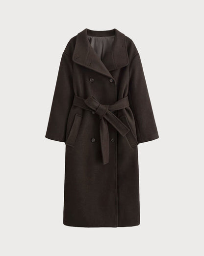 Kahve Kemerli Cepli Trench Kaban