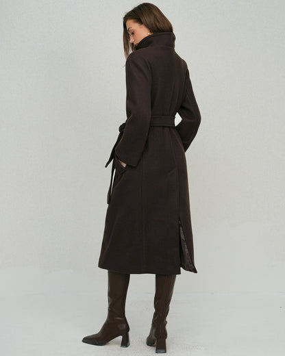 Kahve Kemerli Cepli Trench Kaban