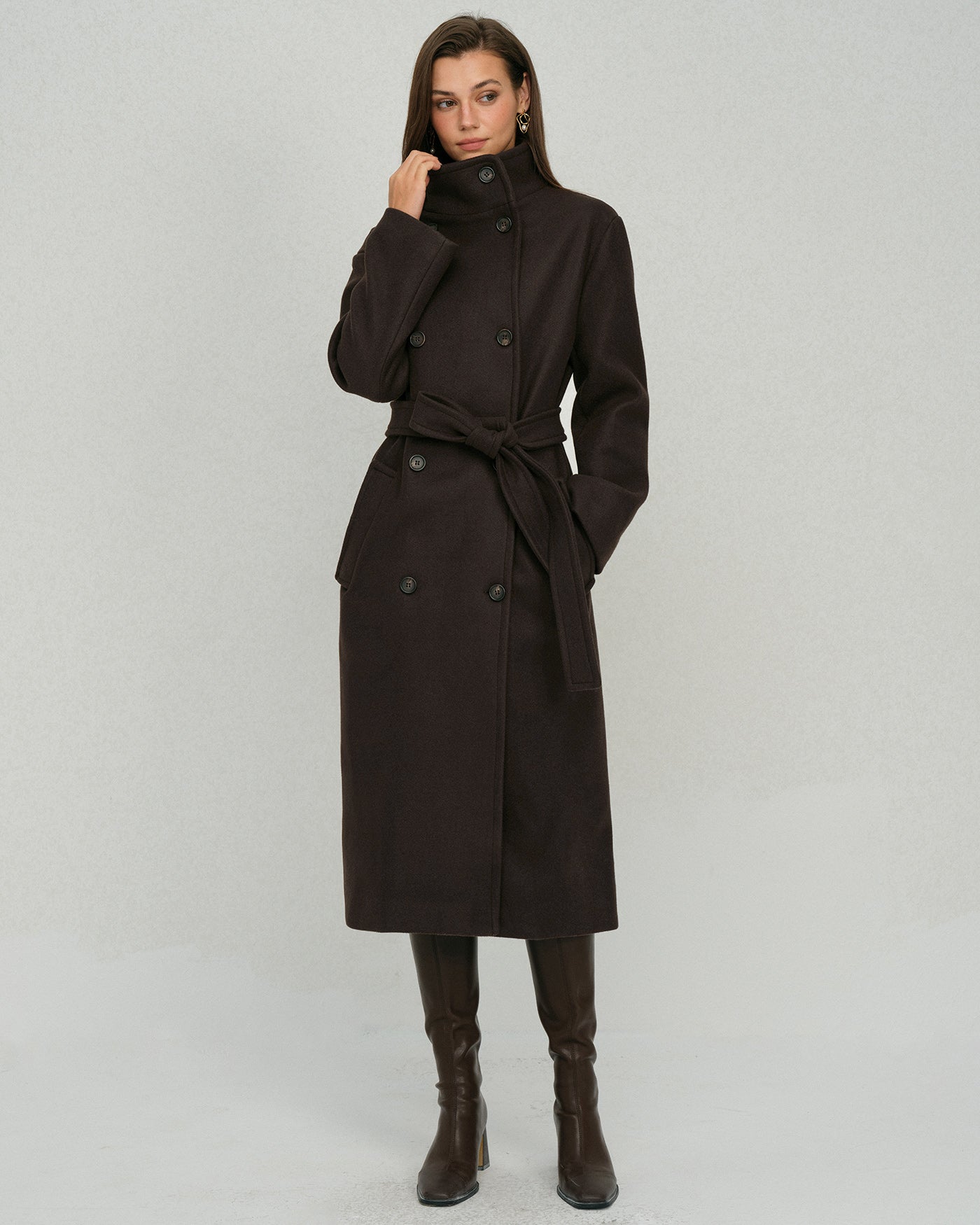 Kahve Kemerli Cepli Trench Kaban