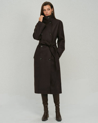 Kahve Kemerli Cepli Trench Kaban