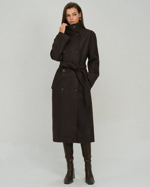 Kahve Kemerli Cepli Trench Kaban