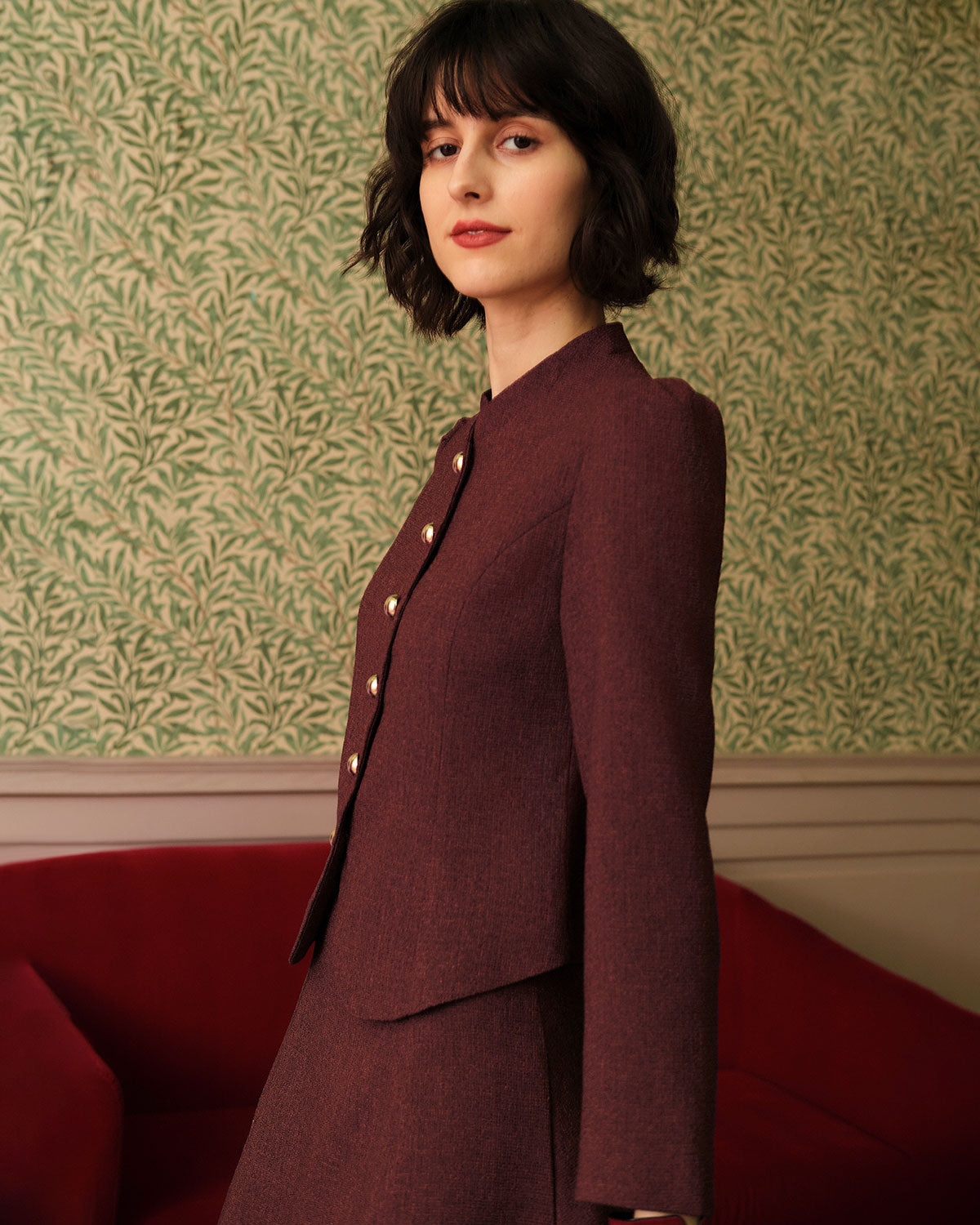 Bordo Retro Single-breasted Tüvit Ceket