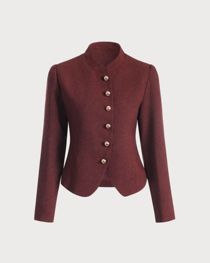 Bordo Retro Single-breasted Tüvit Ceket