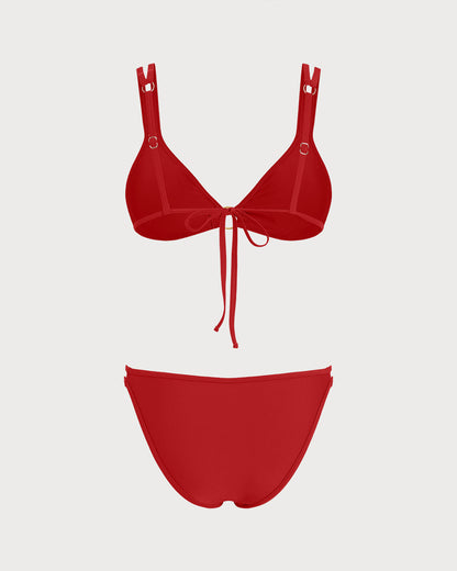 Kırmızı O Halka Detaylı Üçgen Bikini Takımı