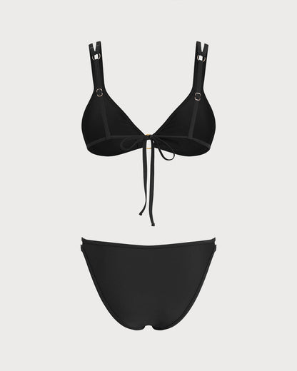 Siyah O Halka Detaylı Üçgen Bikini Takımı