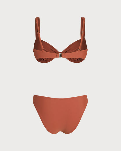 Kiremit Düz Renk Balenli Bikini Takımı