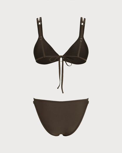 Kahve Üçgen O Halka Detaylı Bikini Takımı