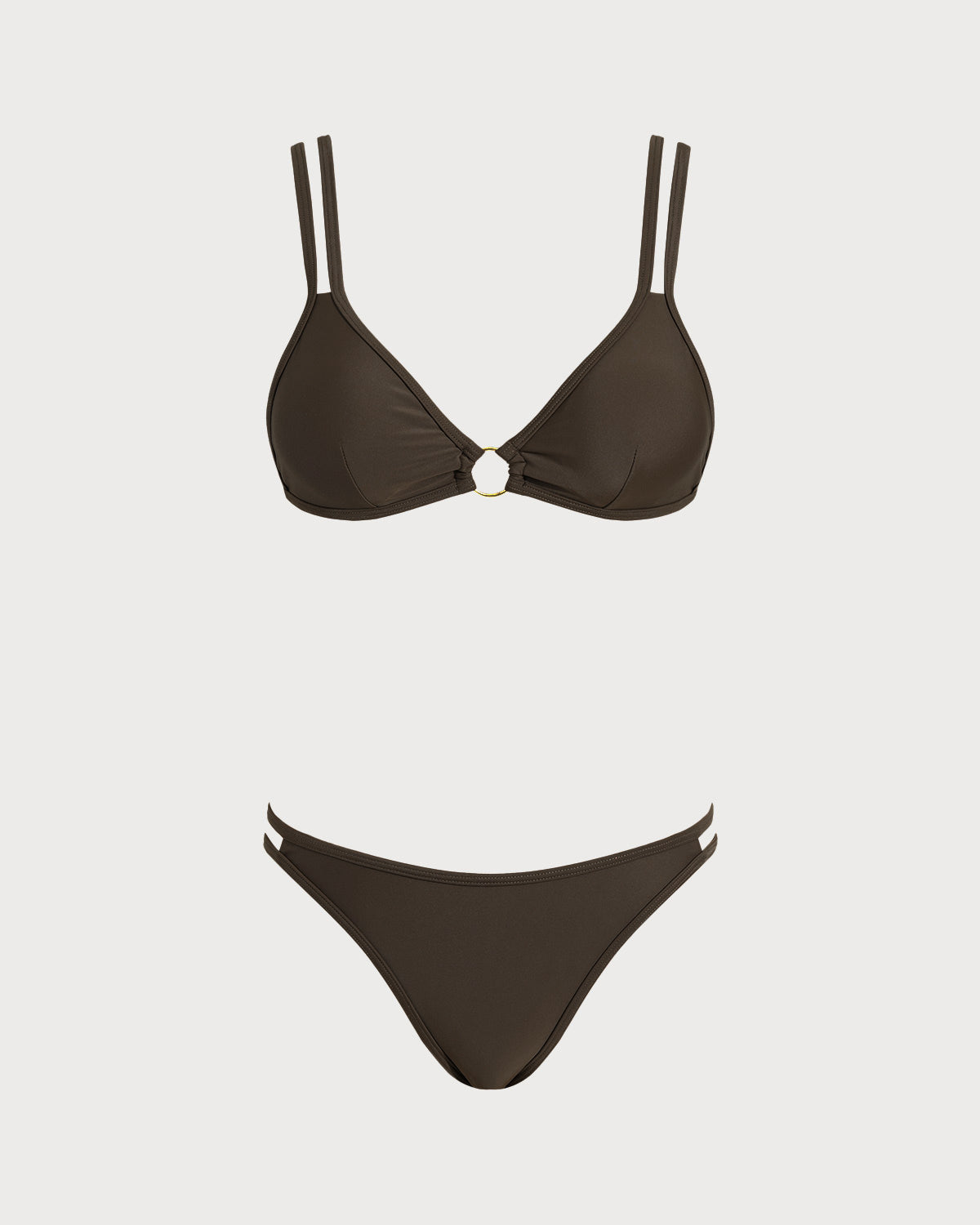 Kahve Üçgen O Halka Detaylı Bikini Takımı