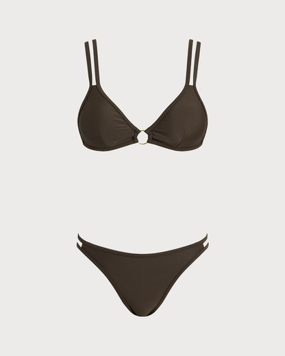 Kahve Üçgen O Halka Detaylı Bikini Takımı
