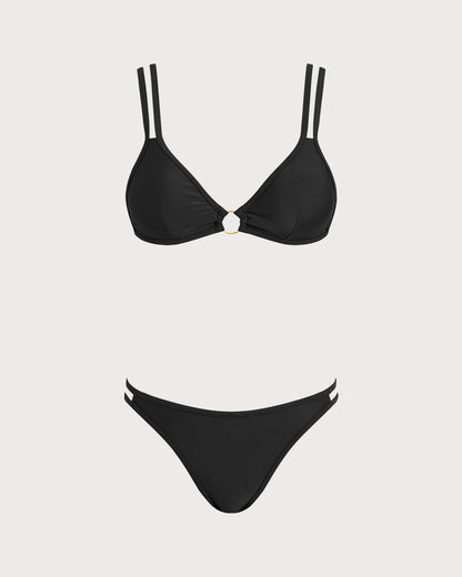 Siyah O Halka Detaylı Üçgen Bikini Takımı