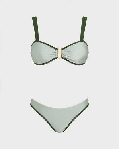 Yeşil Contrasting Bandeau Bikini Takımı