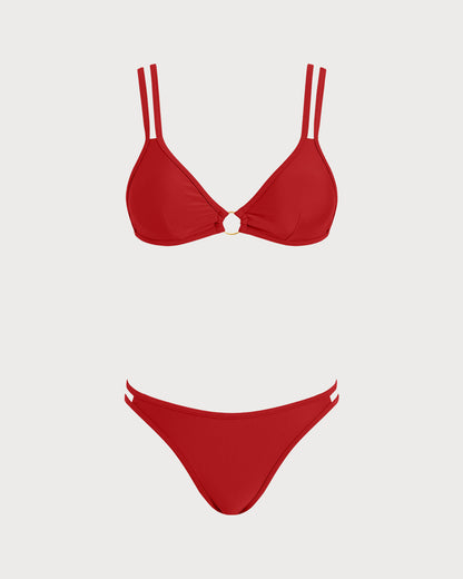 Kırmızı O Halka Detaylı Üçgen Bikini Takımı