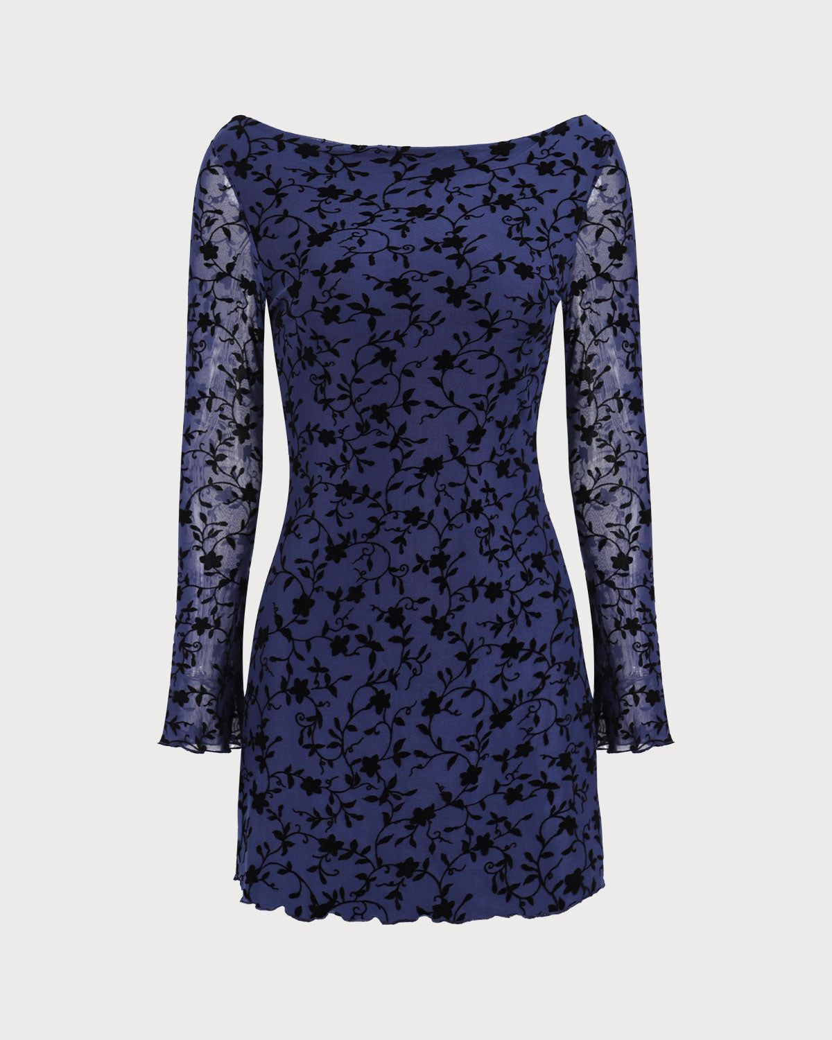 Kadın Mavi See-through Uzun Kollu Mini Elbise
