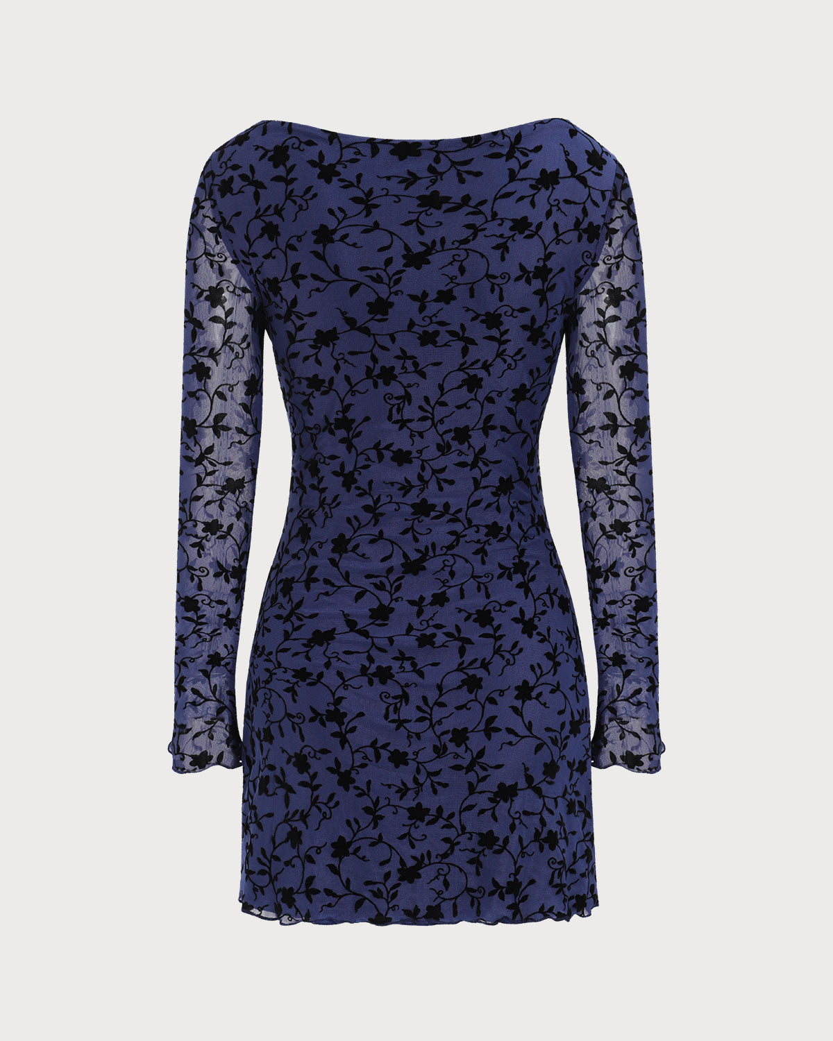 Kadın Mavi See-through Uzun Kollu Mini Elbise