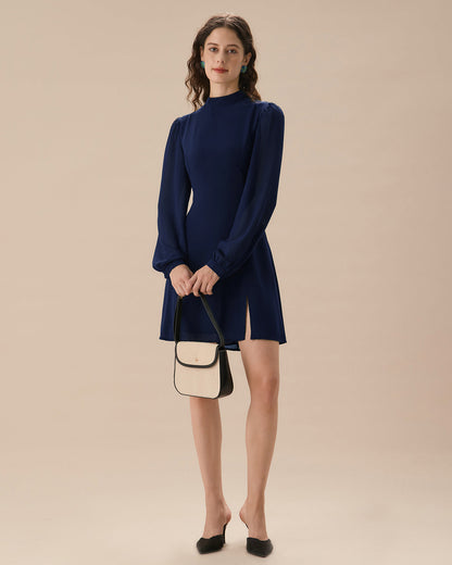 Mavi Bisiklet Yaka Tunik Mini Elbise