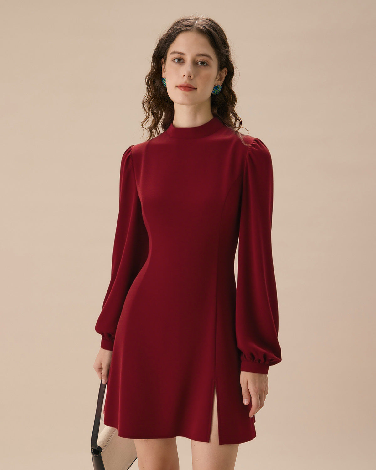 Kırmızı Yarım Balıkçı Yaka See-Through Mini Elbise