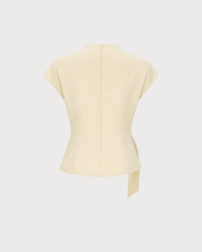Kayısı Balıkçı Yaka Düşük Shoulder Bağlamalı Tişört