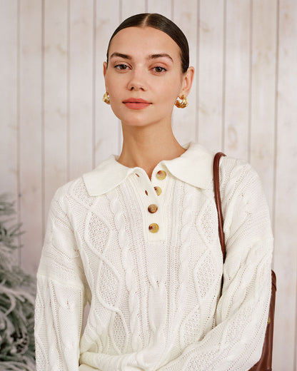 Bej Düşük Shoulder Düğmeli Kazak