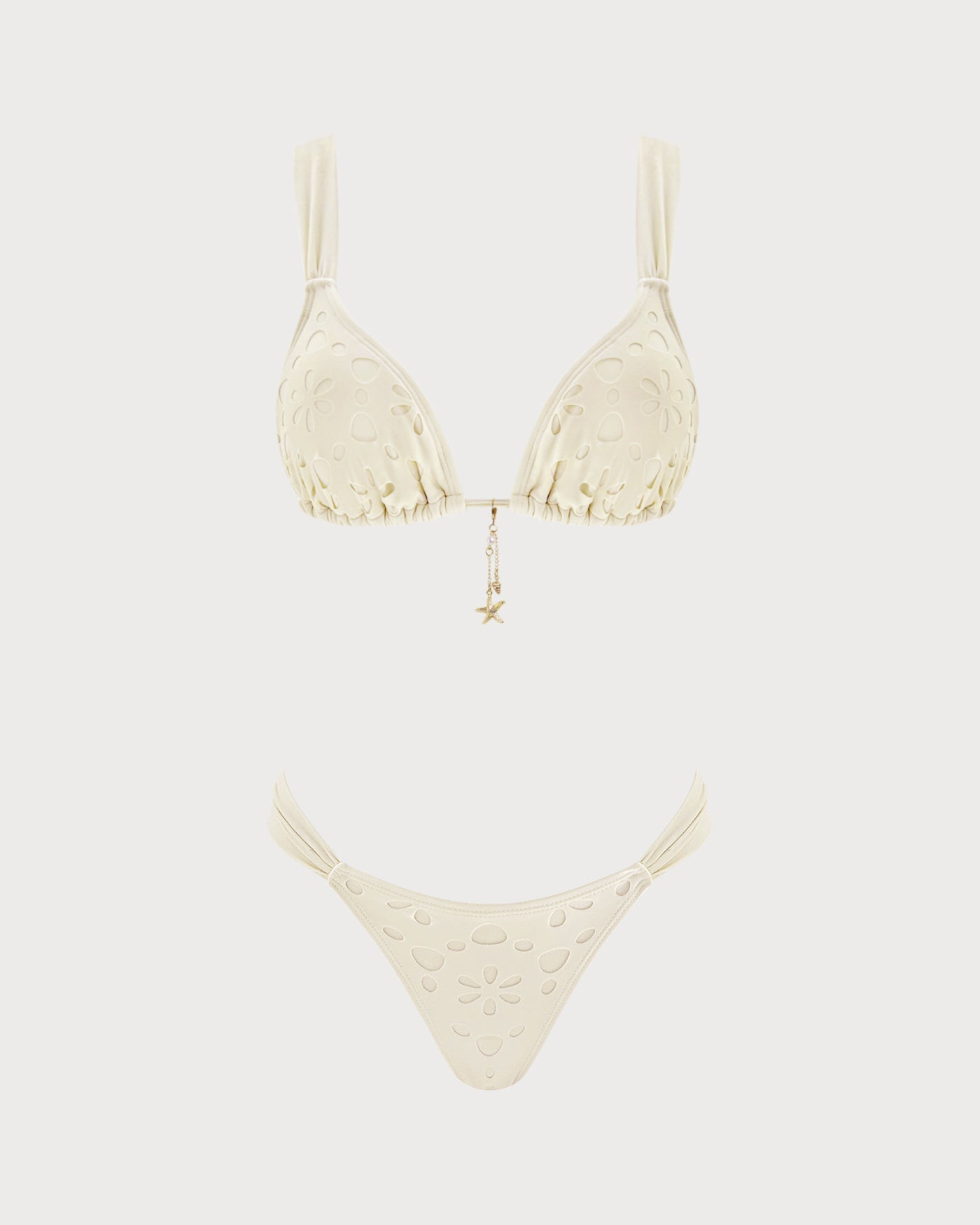 Off Beyaz Büzgü Bağlamalı Üçgen Bikini Takımı