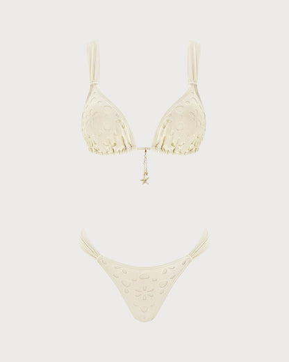 Off Beyaz Büzgü Bağlamalı Üçgen Bikini Takımı