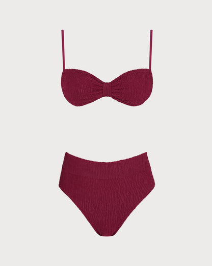 Şarap Kırmızısı Yüksek Bel Üçgen Bikini Takımı