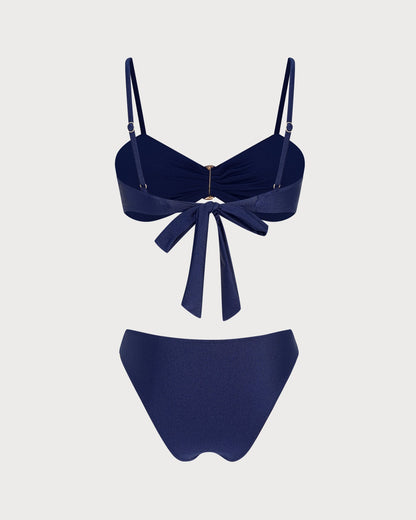 Mavi Düz Renk Üçgen Bikini Takımı