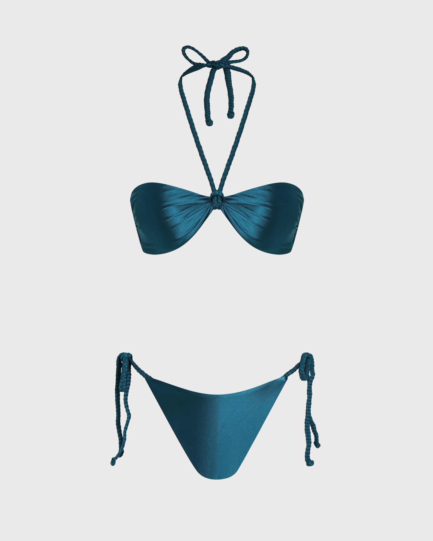 Yeşil Düz Renk Boyundan Bağlamalı Üçgen Bikini Takımı