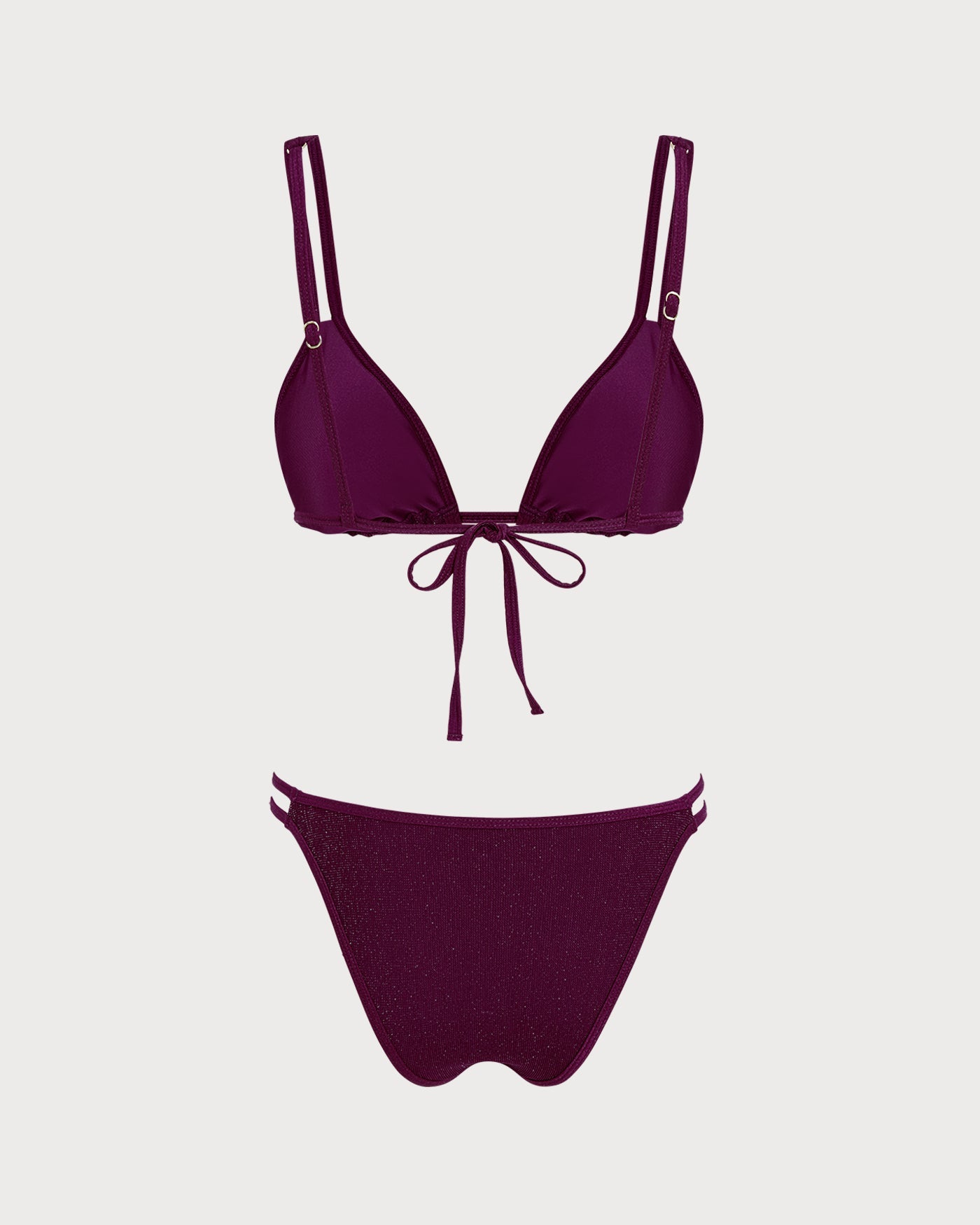Şarap Kırmızısı Simli Üçgen Bikini Takımı