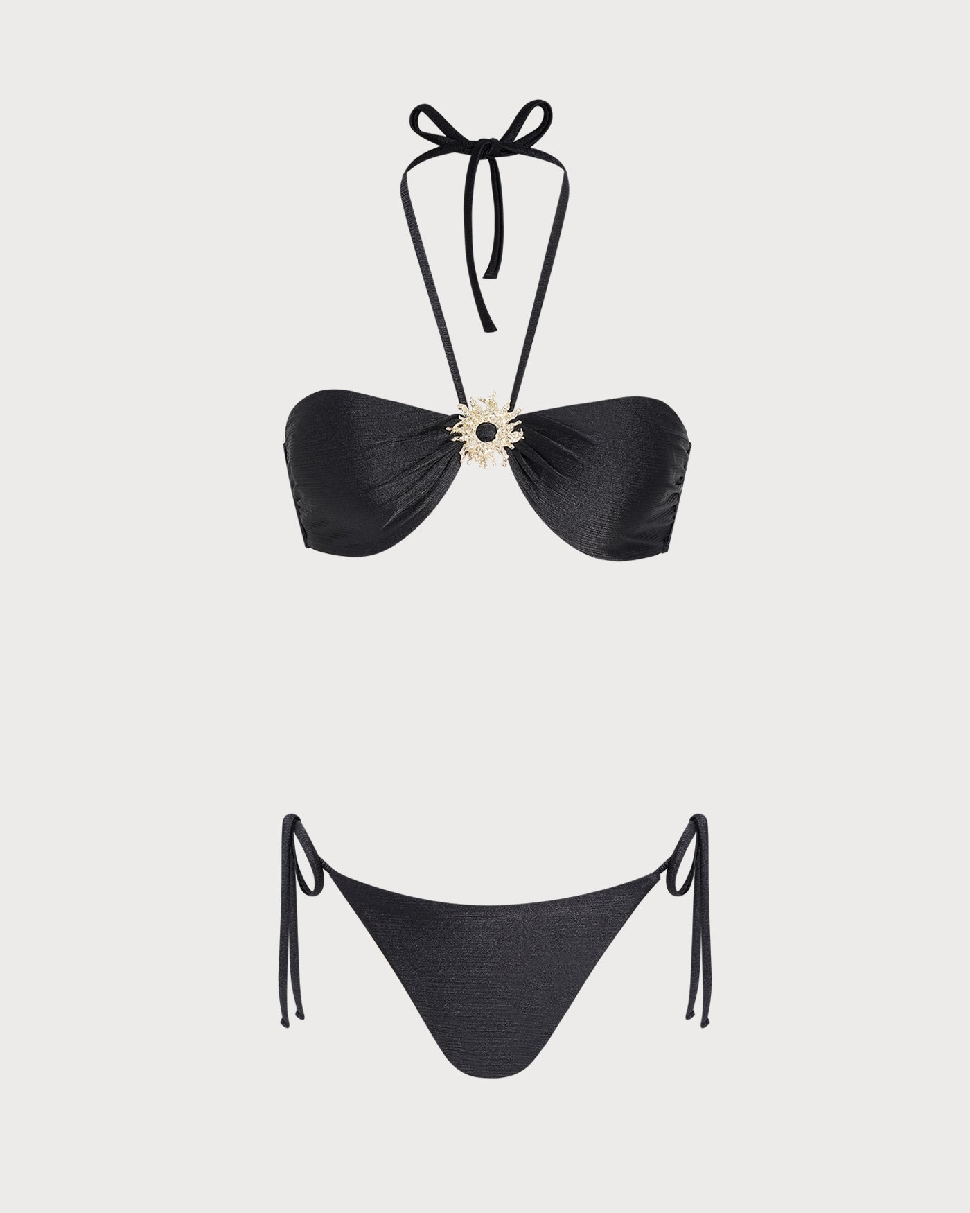 Siyah Boyundan Bağlamalı O Halka Detaylı Üçgen Bikini Takımı