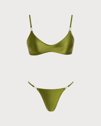 Yeşil Normal Bel Üçgen Bikini Takımı