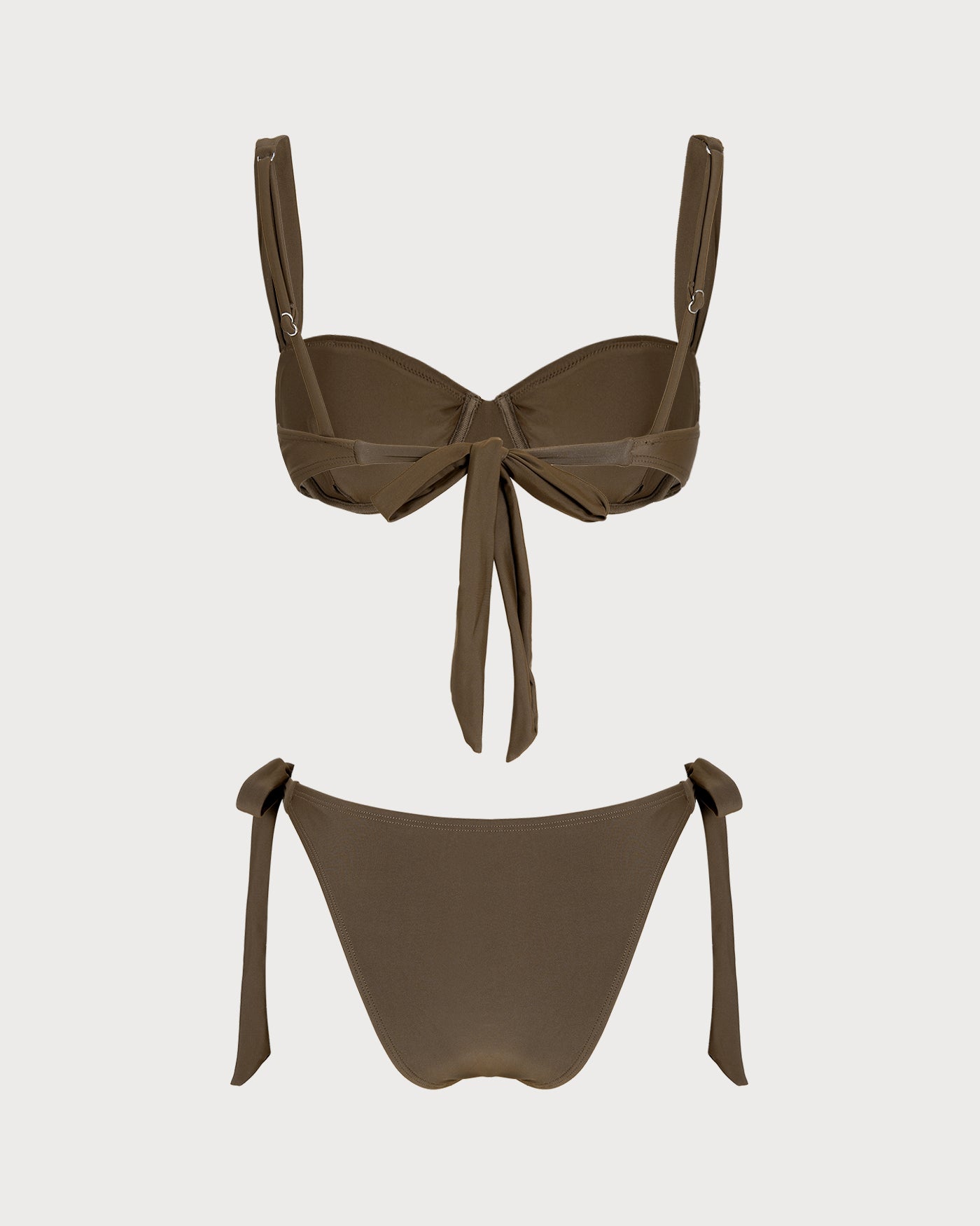 Kahve Büzgü Bağlamalı Balenli Bikini Takımı