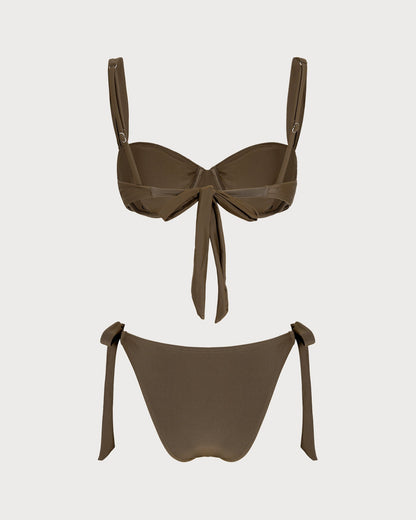 Kahve Büzgü Bağlamalı Balenli Bikini Takımı