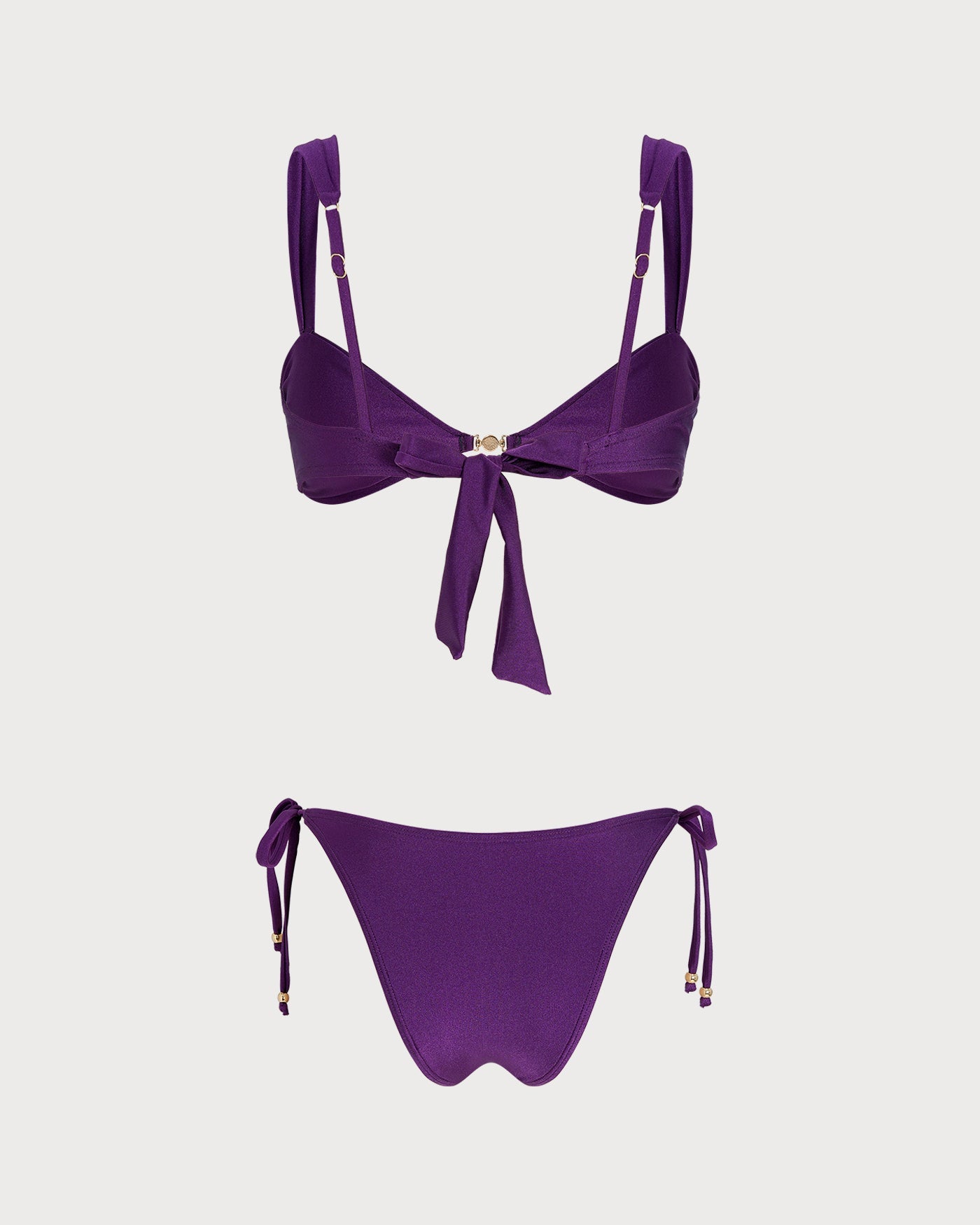 Mor Üçgen Büzgü Bağlamalı Bikini Takımı
