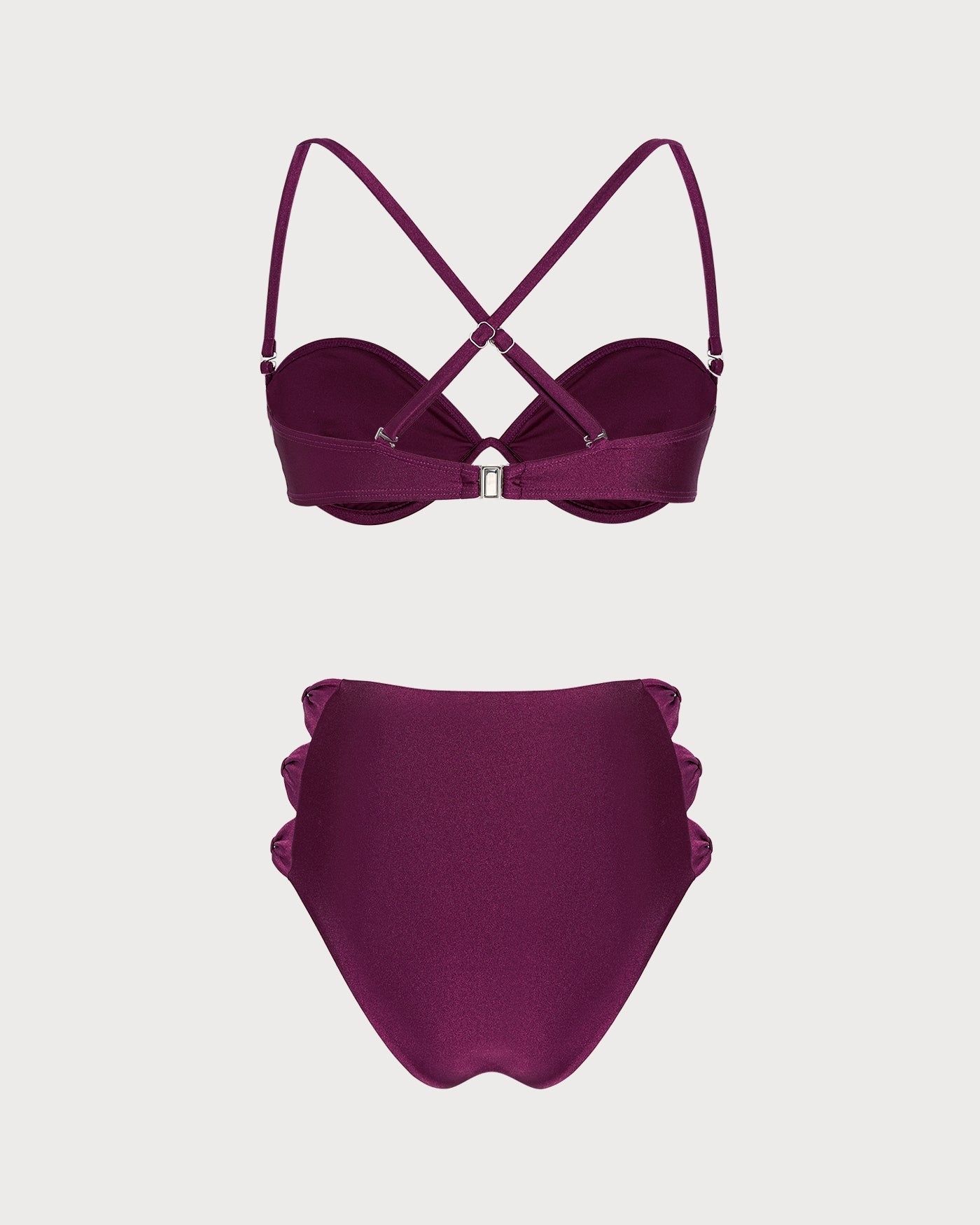 Şarap Kırmızısı Dekolteli Balenli Bikini Takımı