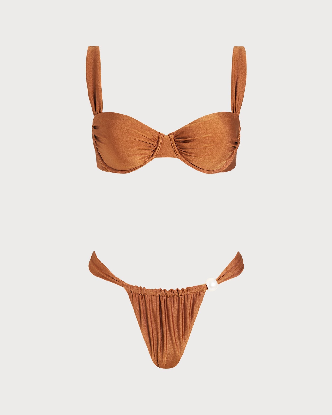 Karamel Kalp Yaka Balenli Bikini Takımı