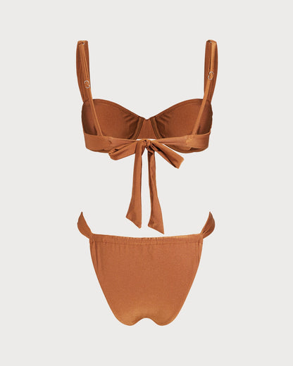 Karamel Kalp Yaka Balenli Bikini Takımı