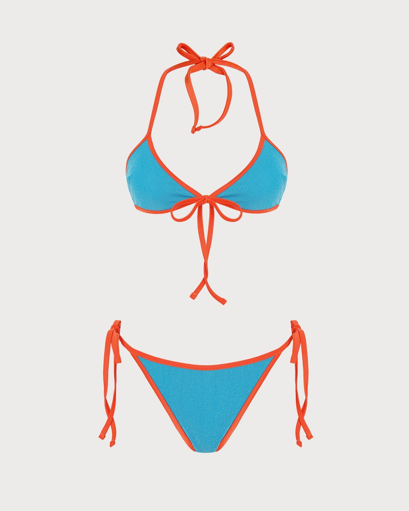 Mavi Boyundan Bağlamalı Contrasting Üçgen Bikini Takımı