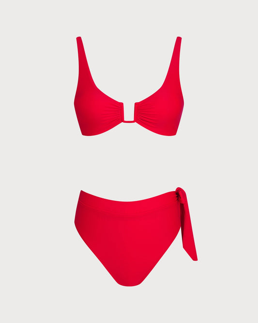Kırmızı Normal Bel Üçgen Bikini Takımı