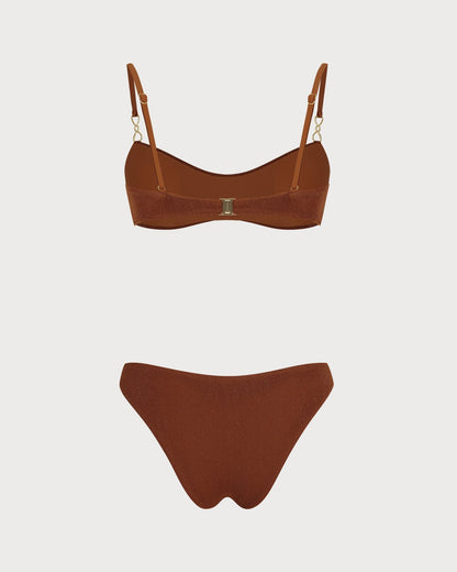 Karamel Payetli Üçgen Bikini Takımı
