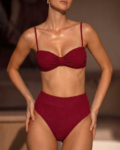 Şarap Kırmızısı Yüksek Bel Üçgen Bikini Takımı