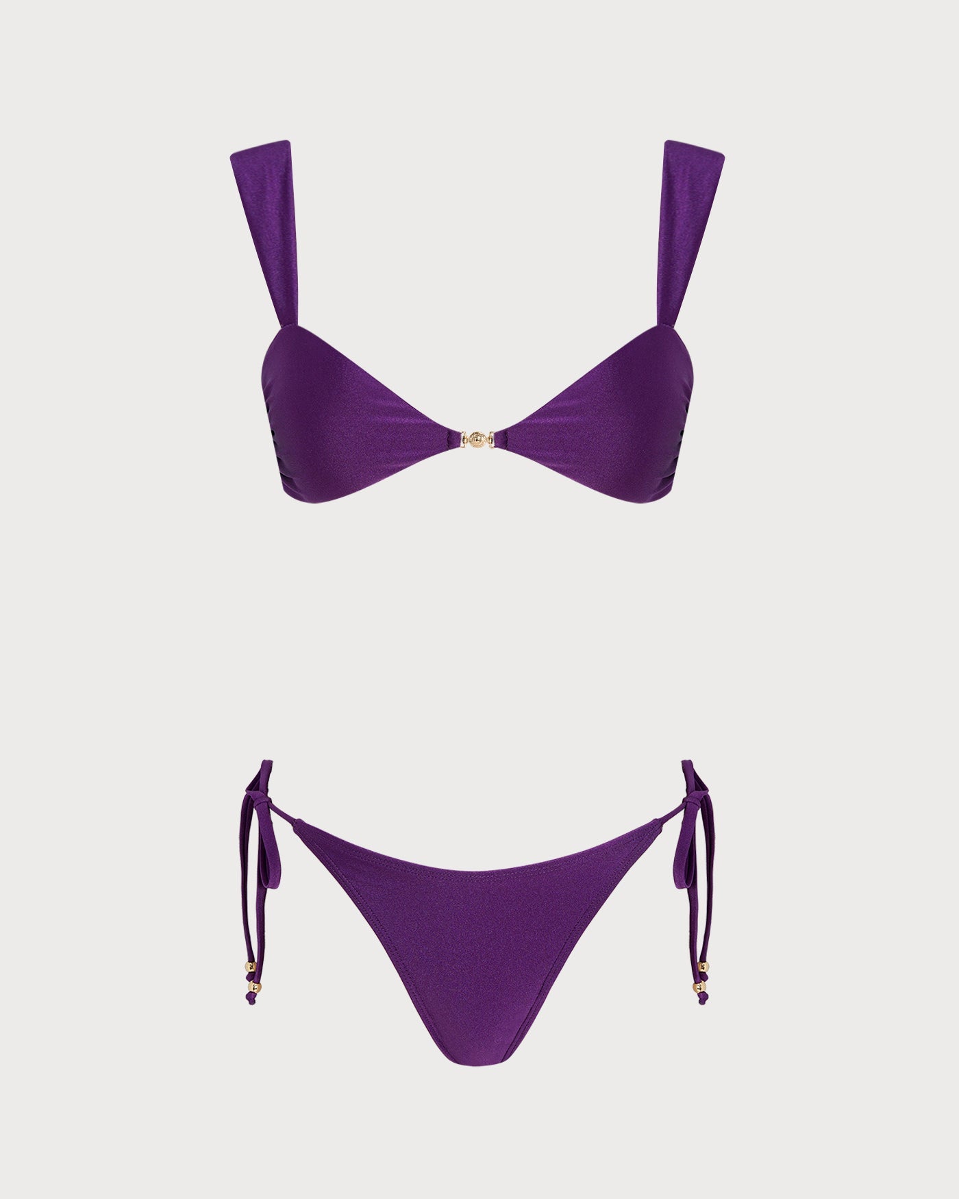 Mor Üçgen Büzgü Bağlamalı Bikini Takımı