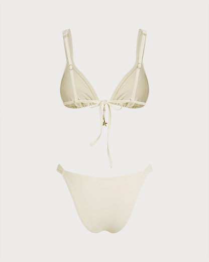 Off Beyaz Büzgü Bağlamalı Üçgen Bikini Takımı