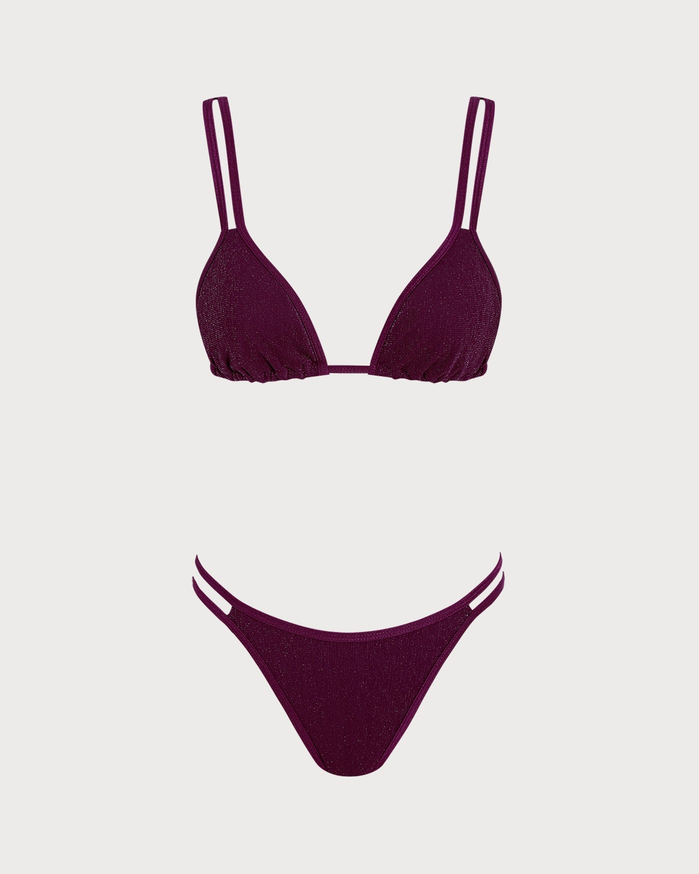 Şarap Kırmızısı Simli Üçgen Bikini Takımı