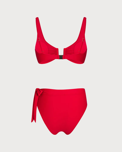 Kırmızı Normal Bel Üçgen Bikini Takımı